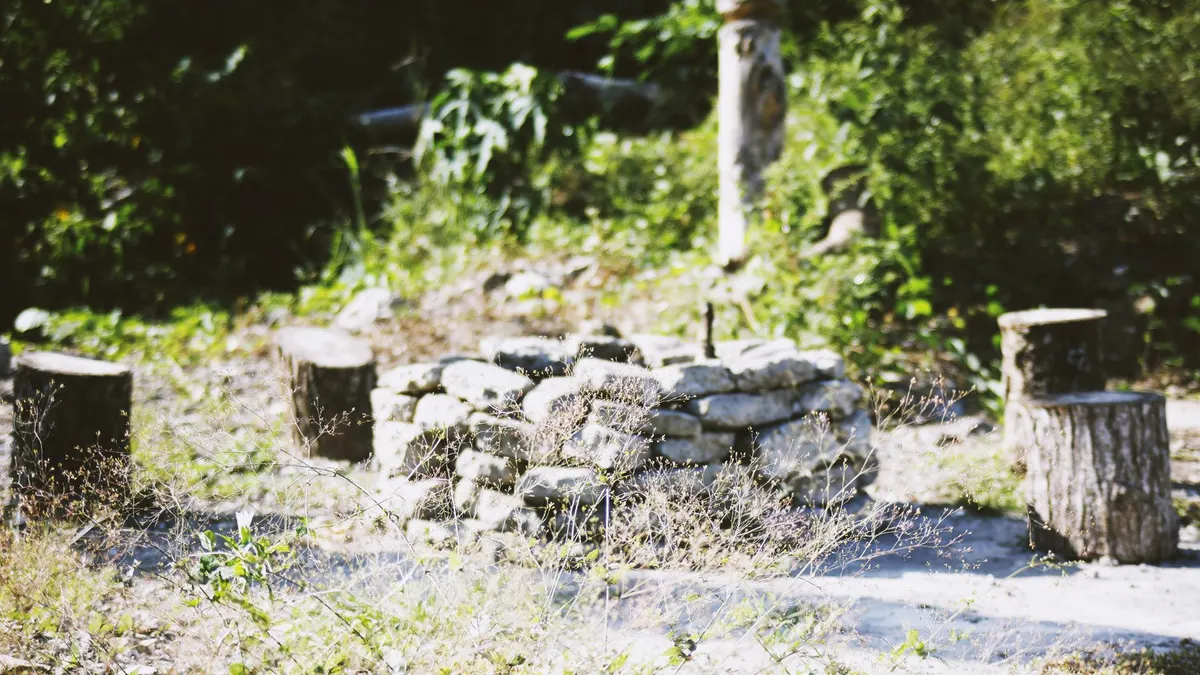A stone fire ring at an established campsite