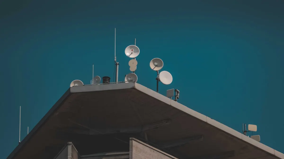 A satellite dish set up outdoors