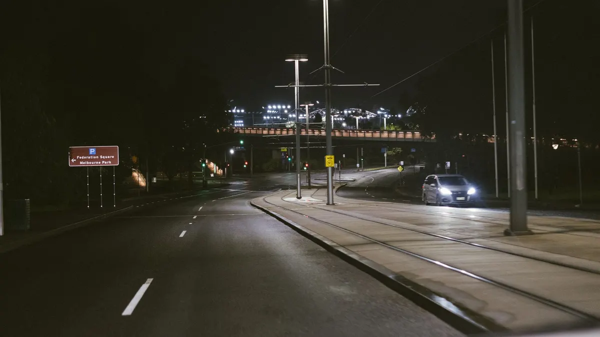 A car parked overnight near a highway