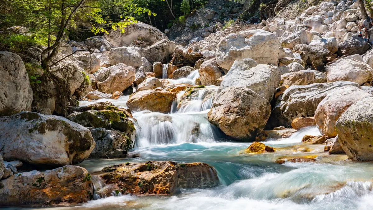 Water filter being used at a stream