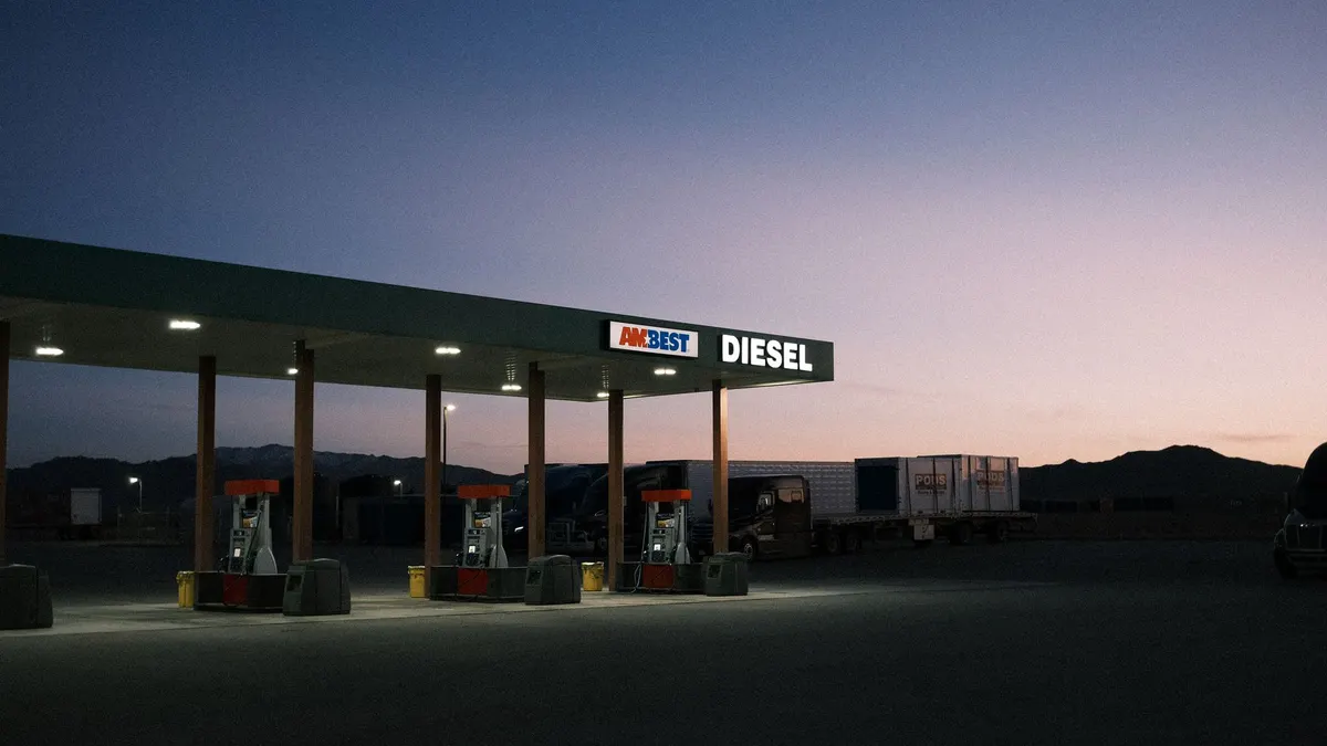 A truck stop at night